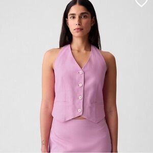 GAP Linen Cotton Halter Vest in Sugar Pink size M NWT